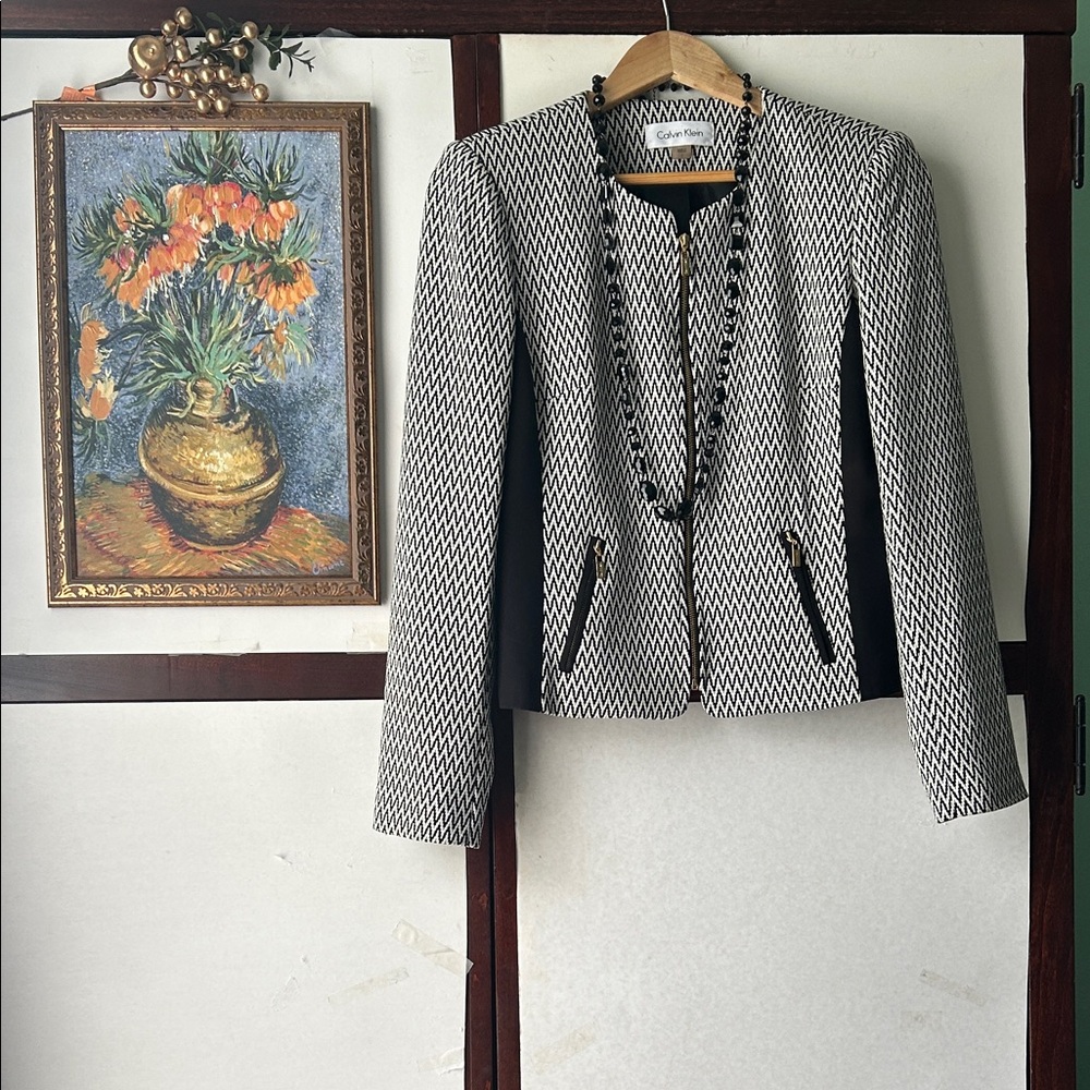 Calvin Klein Black and White Geometric Blazer